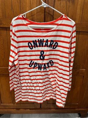 Old Navy Red & White Striped Long Sleeve Tee with Navy Graphic